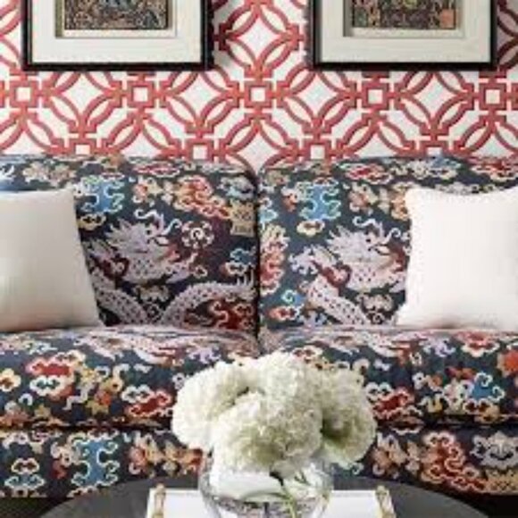 BRUNSCHWIG & FILS Salvy Print Fabric Ruby Red 54" x 54" Geometric Summer Palace - Picture 4 of 4